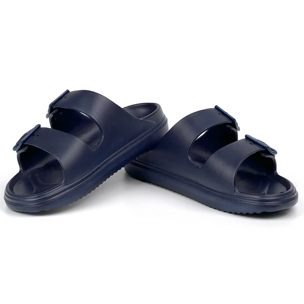 Unisex Lacivert Çift Tokalı Kaymaz Taban Ayarlanabilir Hafif Günlük Plaj Terlik - 4