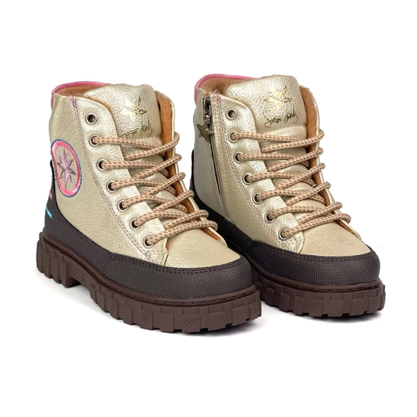 Kız Çocuk Krem Kahve İçi Kürklü Termo Taban Suya Soğuğa Dayanıklı Günlük Rahat Bot