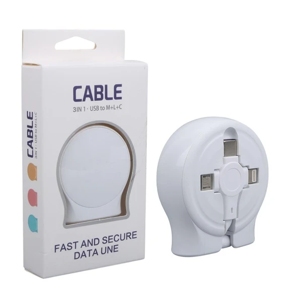 Ayt Powermaster PM-27143 1 Metre Makaralı 3In1 Şarj Kablosu Lightning Type-c Micro Usb İphone Şarj Data Kablo - 3