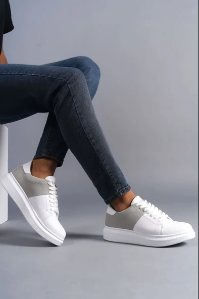 ET151 Boost Bağcıklı Cilt Süet Erkek Günlük Sneaker Ayakkabı BT - Beyaz/Gri - 2