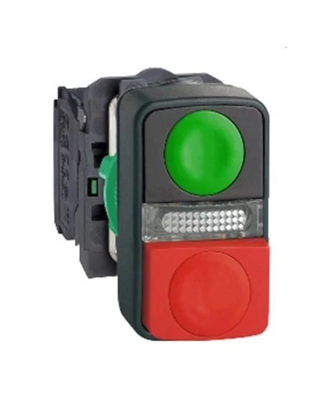 Schneider XB5AW73731B5 22 mm Yeşil/Kırmızı İkili Çıkık Işıklı Buton 24V - 1