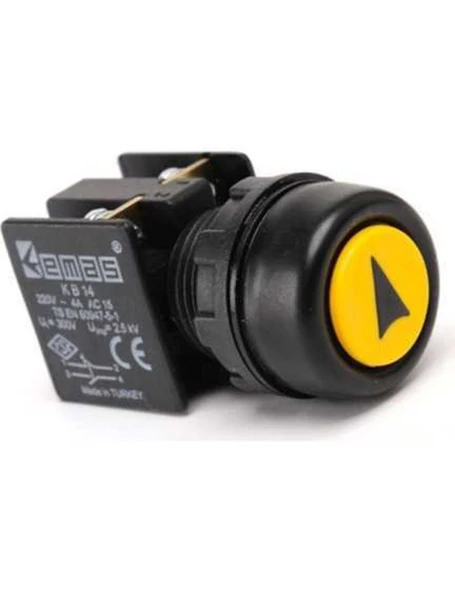 Emas KB14RSO KB Serisi Plastik 1NO+1NC Yaylı Etanj Sarı (Ok) İşareti Baskılı 22 mm Buton ürün görseli