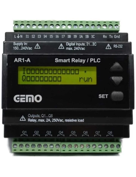 Gemo AR1-A-230VAC Ray Tipi "Ladder Logic" ile Programlanabilir Akıllı Röle / PLC
