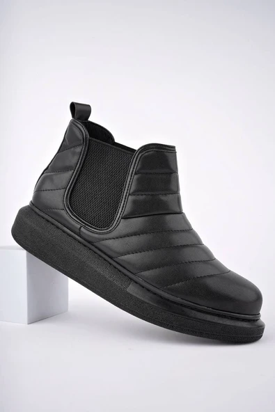 ET205 Boston Bağcıksız Cilt Erkek Spor Bot ST - Siyah - Resim 3