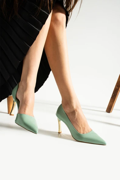 ORPNY Yeşil Rugan Kadın Stiletto Altın 9cm Topuklu Kadın Topuklu Ayakkabı - 3