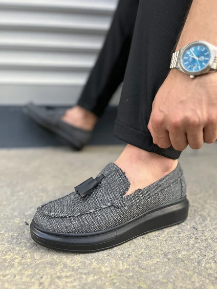 Gri Blaze Bağcıksız Püsküllü Keten Erkek Günlük Spor Klasik Ayakkabı - 6