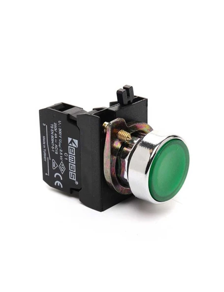 Emas CM100DY CM Serisi Metal 1NO Yaylı Düz Yeşil 22 mm Buton