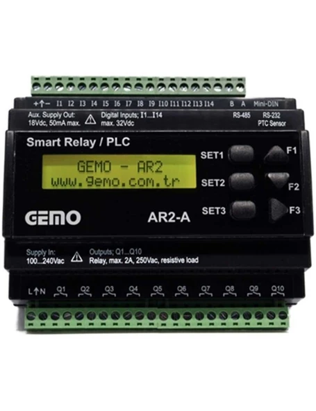 Gemo AR2-A-230VAC-14D-RTC Ray Tipi "Ladder Logic" ile Programlanabilir Akıllı Röle / PLC ürün görseli