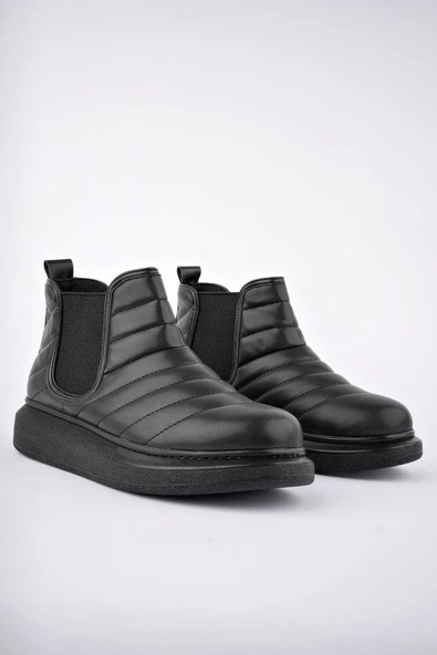 ET205 Boston Bağcıksız Cilt Erkek Spor Bot ST - Siyah - Resim 2