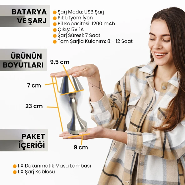 UpWay Sarjlı Ayarlanabilir Işıklı 3 Modlu Retro Silver Metal Dokunmatik Fonksiyonel Masa Lambası - 7