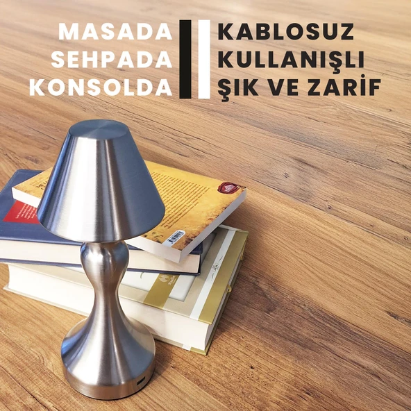 UpWay Sarjlı Ayarlanabilir Işıklı 3 Modlu Retro Silver Metal Dokunmatik Fonksiyonel Masa Lambası - 3