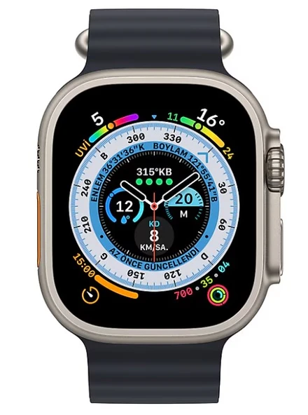 Apple Watch Ultra GPS + Cellular 49mm Titanyum Kasa ve Gece Yarısı-Ocean Kordon Akıllı Saat