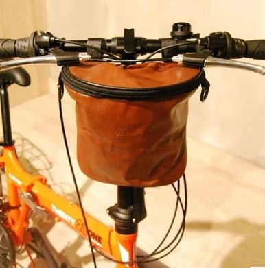 Grox Deri Katlanır Bisiklet Gidon Çantası Cırt Bağlantılı KAHVE - 2