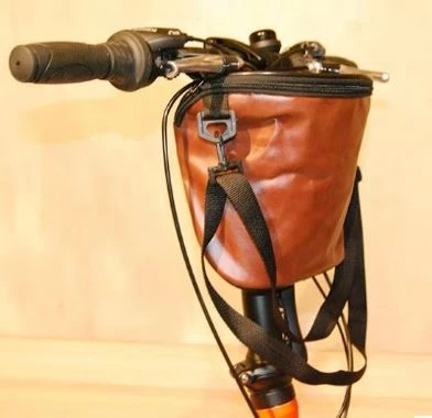 Grox Deri Katlanır Bisiklet Gidon Çantası Cırt Bağlantılı KAHVE