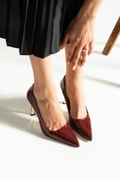 Bordo Rugan Stiletto Konforlu Günlük Ve Özel Gün Kadın Topuklu Ayakkabı - 4