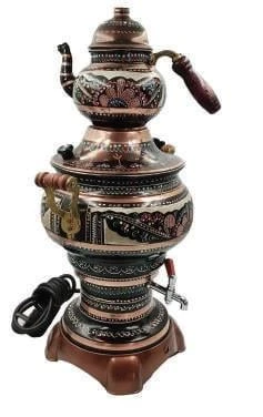 Anka İşlemeli  Elektrikli 1Demlikli Bakır Semaver ürün görseli 1