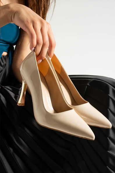 Bej Rugan Stiletto Konforlu Günlük Ve Özel Gün Kadın Topuklu Ayakkabı - 4