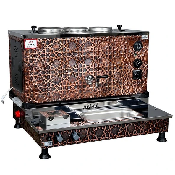 Anka Pro Plus Otomatik Çay Kazanı 3 Demlikli 30 Litre Bakır Elektrikli Doğalgazlı