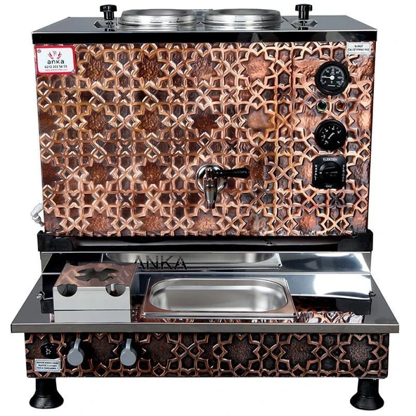Anka Pro Plus Otomatik Çay Kazanı, 2 Demlikli, 20 Litre, Bakır, Elektrikli,Gazlı