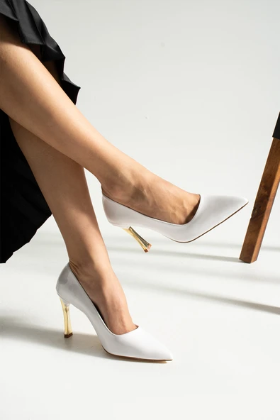 Beyaz Rugan Stiletto Konforlu Günlük Ve Özel Gün Kadın Topuklu Ayakkabı - 2