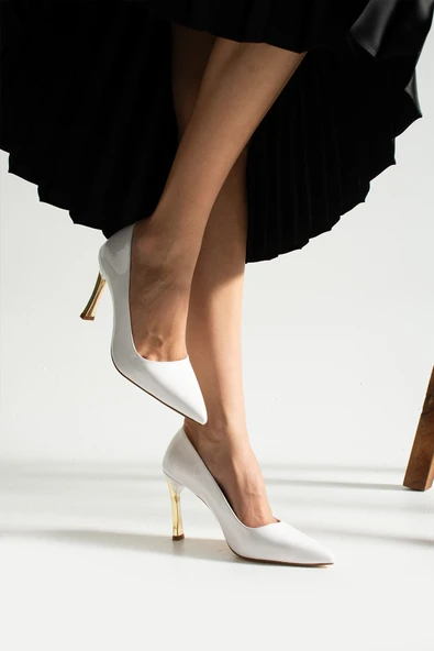 Beyaz Rugan Stiletto Konforlu Günlük Ve Özel Gün Kadın Topuklu Ayakkabı - 4