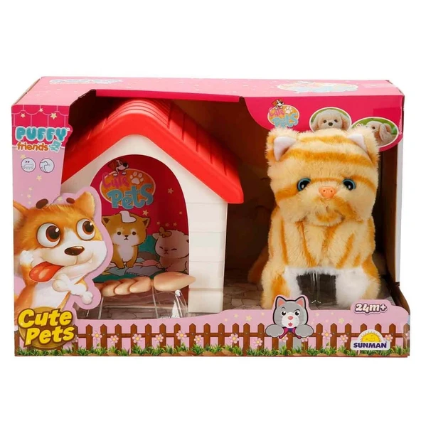 Sesli ve Hareketli Kulübeli Sevimli Peluş Kedi - 3