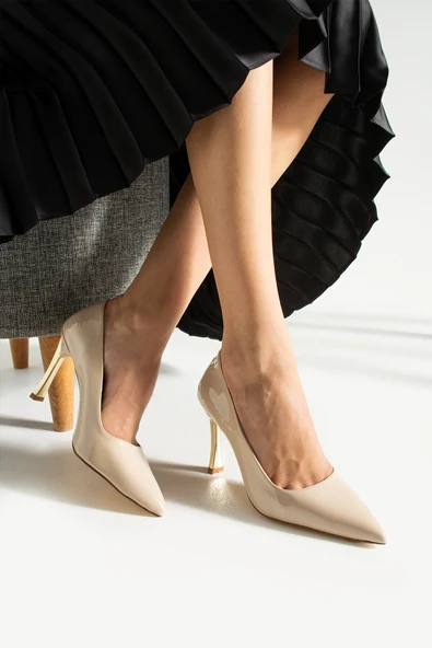 Bej Rugan Stiletto Konforlu Günlük Ve Özel Gün Kadın Topuklu Ayakkabı