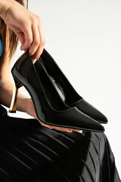 Siyah Rugan Stiletto Konforlu Günlük Ve Özel Gün Kadın Topuklu Ayakkabı