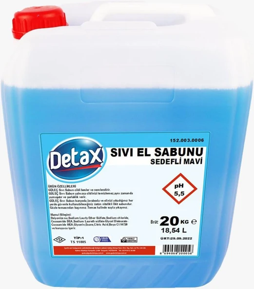 Detax Sıvı El Sabunu Mavi Sedefli 20 Kg
