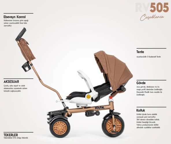 Rival RV505 Casablanca Ebeveyn kontrollü 3 Tekerlekli Bisiklet Siyah - 5