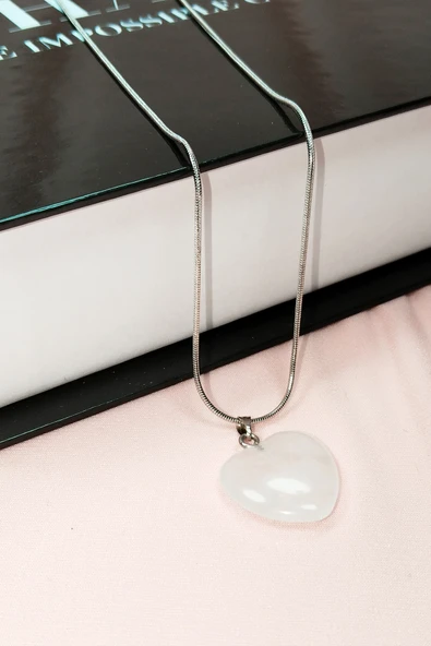 Pembe Kuvars Doğal Taşı Zincirli El Yapımı Kolye Uç: 2 cm Zincir: 20 cm Kutulu - 6