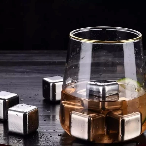 6'lı Çelik Metal Kaplama Viski Taşı Soğutma Buz Küpü - 4