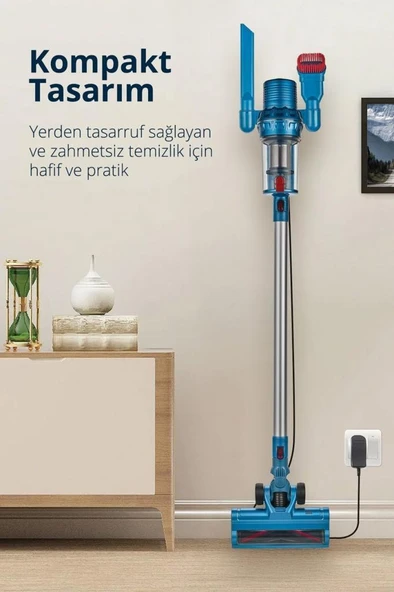 Kiwi KVC-4041 Şarjlı Lityum Pilli Bldc Motor 2si 1 Arada El Süpürgesi ve Dik Süpürge Mavi - 5
