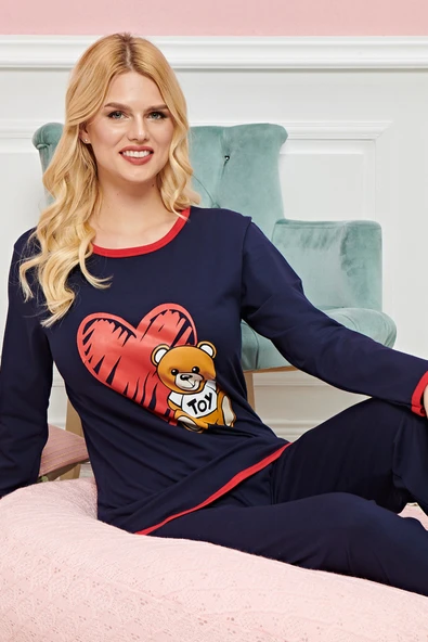 Bayan Uzun Kollu Pijama Takımı Model no 7600 - 2