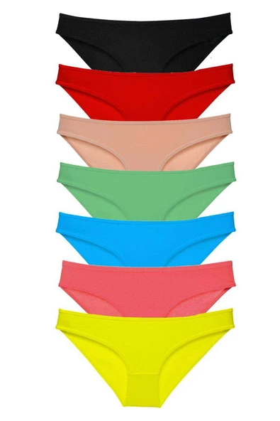 7 adet Süper Eko Set Likralı Kadın Slip Külot Çok Renkli - 1