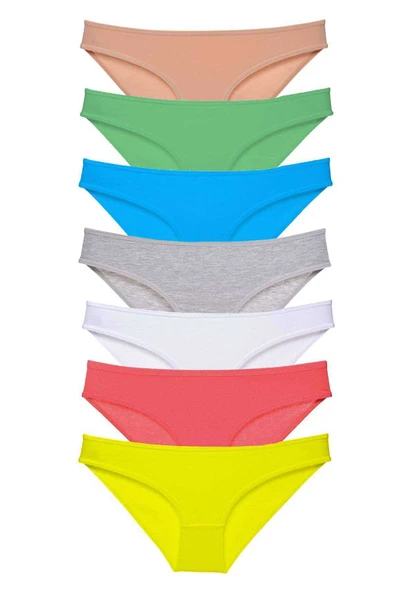 7 adet Süper Eko Set Likralı Kadın Slip Külot Çok Renkli - 1