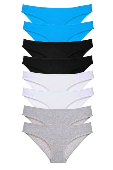 8 adet Süper Eko Set Likralı Kadın Slip Külot Siyah Gri Beyaz Mavi ürün görseli