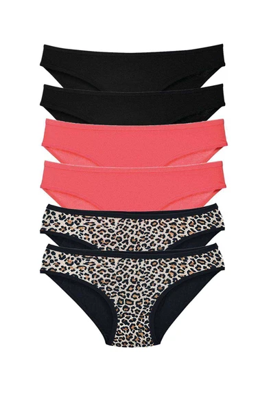 6 Adet Likralı Kadın Slip Külot Leopar Siyah Fuşya ürün görseli