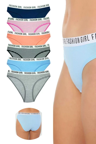 6 Adet Beli Yazılı Lastik Pamuk Kadın Külot ürün görseli