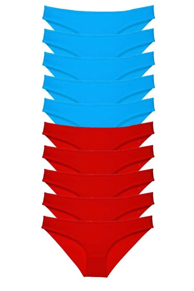 10 adet Süper Eko Set Likralı Kadın Slip Külot Kırmızı Mavi ürün görseli