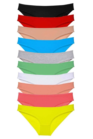 10 adet Süper Eko Set Likralı Kadın Slip Külot Çok Renkli - 1