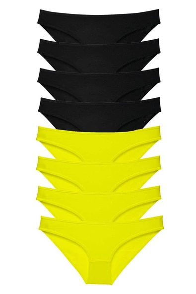 8 adet Süper Eko Set Likralı Kadın Slip Külot Sarı Siyah ürün görseli