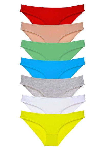 7 adet Süper Eko Set Likralı Kadın Slip Külot Çok Renkli - 1