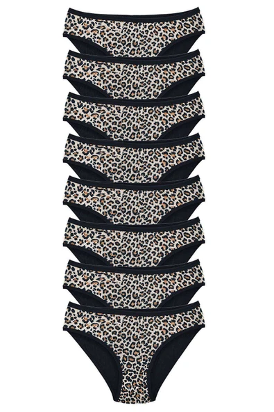 8 Adet Leopar Desenli Likralı Yumuşak Dokulu Kadın Slip Külot ürün görseli