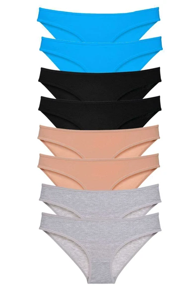 8 adet Süper Eko Set Likralı Kadın Slip Külot Siyah Ten Gri Mavi ürün görseli 1