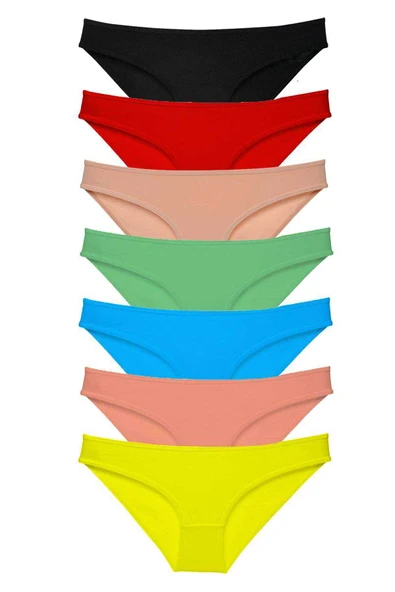 7 adet Süper Eko Set Likralı Kadın Slip Külot Çok Renkli - 1