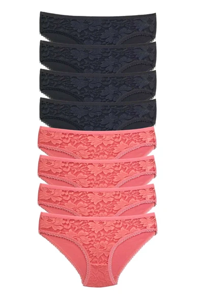 8 Adet Önü Dantelli Transparan Kadın Slip Külot S24 ürün görseli