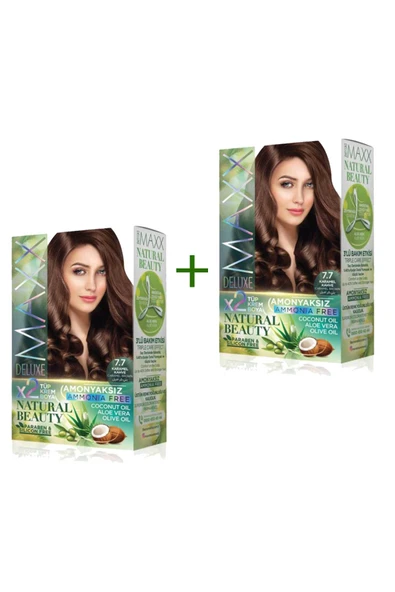 2 Paket Natural Beauty Amonyaksız Saç Boyası 7.7 Karamel Kahve - 1