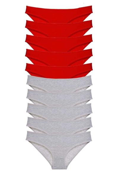 10 adet Süper Eko Set Likralı Kadın Slip Külot Kırmızı Gri ürün görseli