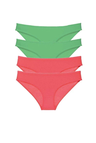 4 adet Eko Set Likralı Kadın Slip Külot Yeşil Fuşya - 1